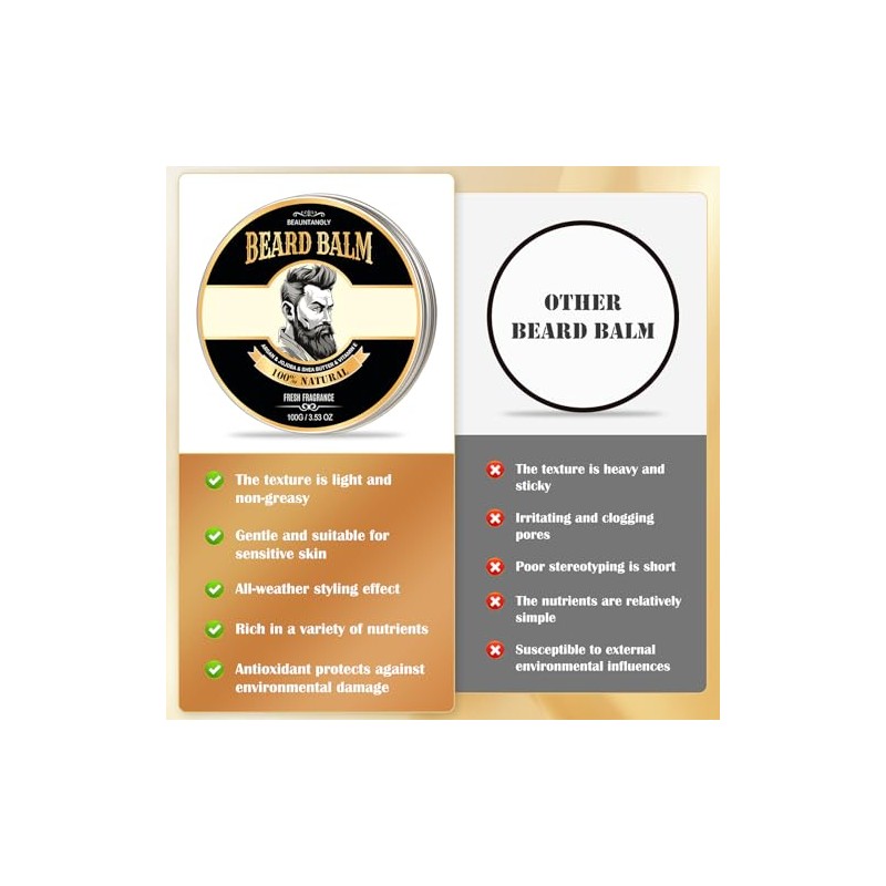Beauntangly Bálsamo Barba Hombre 100 Natural Manteca Karité Aceite Argán