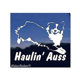 Haulin' Auss | NickerStickers® Jumping Australian Shepherds Dog Vinyl Window Decal
