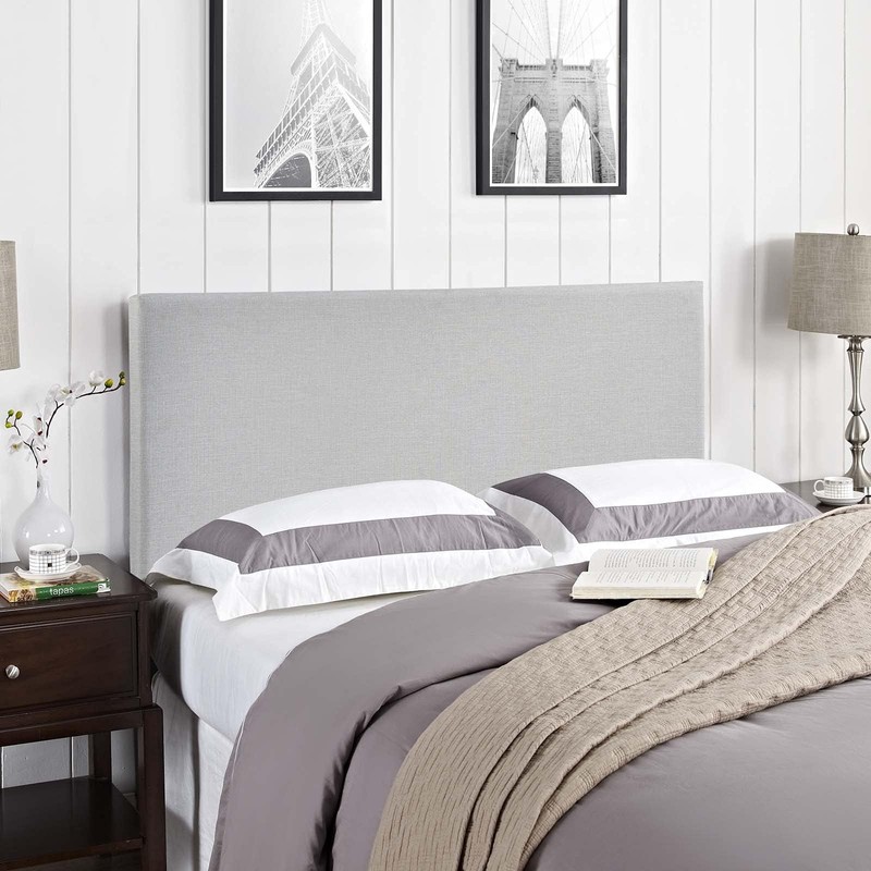 Hawthorne Collections Modern Upholstered King Panel Headboard, Sky Gray Linen