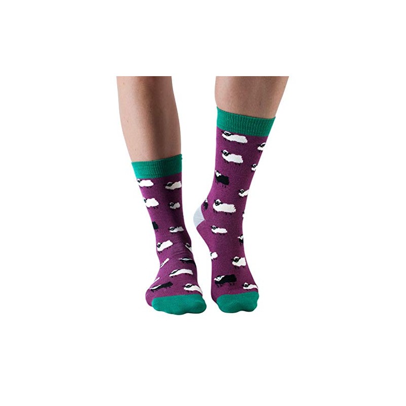 Women Bamboo Crew Socks Sheep Med 4-7 Purple