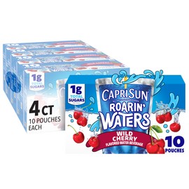 Capri Sun Roarin' Waters Wild Cherry Flavored with other natural flavor Water Beverage, 40 ct Pack, 4 Boxes of 10 Drink Pouches
