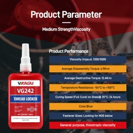 VIKAGU 242 Blue Medium Strength Removable Thread Locker - 8.45 Oz/250ml High Cost-Performance Ratio - Thread Glue for Screws -Anaerobic Blue Locktight- Thread Lock for Bolts,Nuts