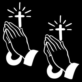 2 PCS Decal of Praying Hands with Cross, 7'' Tall Waterproof Stickers, Jesus Religious Sign for Car Window Door Laptop Helmet