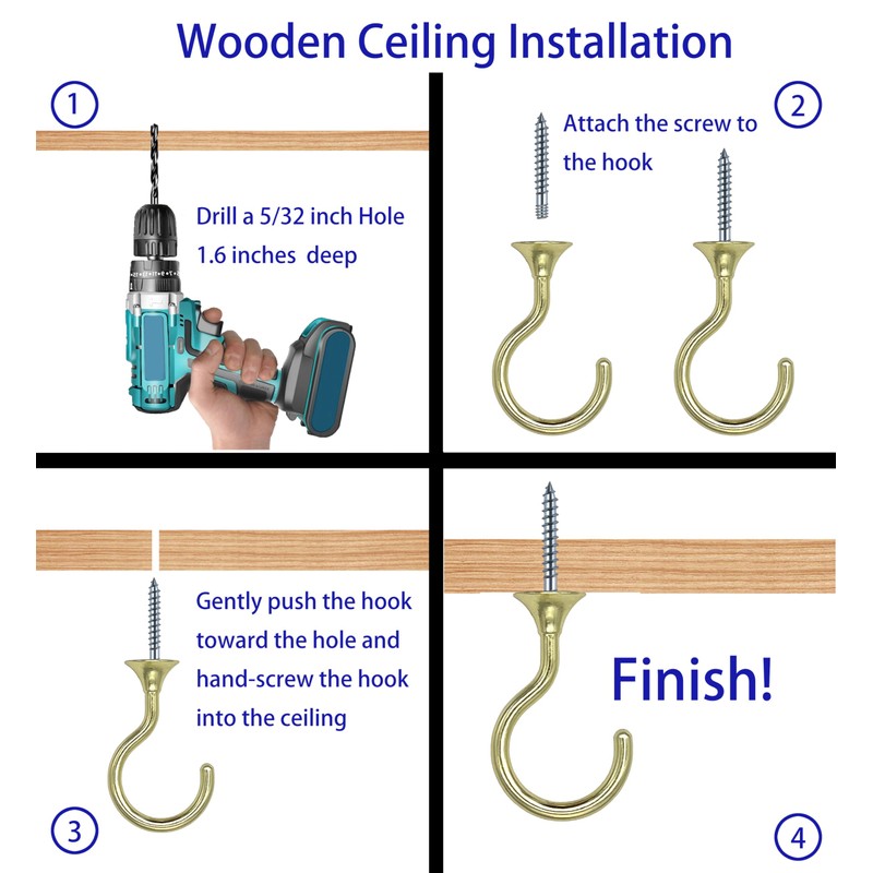 Evsteluo Heavy Duty Swag Ceiling Hooks with Hardware for Hanging
