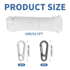 Flag Pole Rope – 16M Heavy Duty Nylon Flagpole Rope with 6 Clips, Double Braided White Halyard Line for Garden Flagpoles, Sailboat, Camping, Outdoor Use, Strong Weather-Resistant Flag Pole Rope Kit