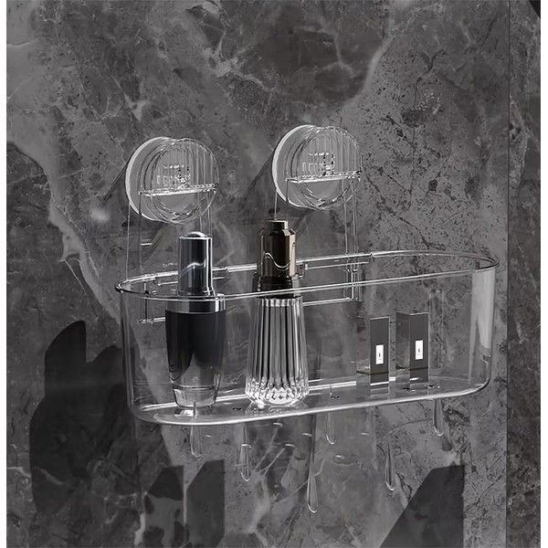 Transparent Hanging Suction Cup Removable Drying Drainable Shower Rack Storage