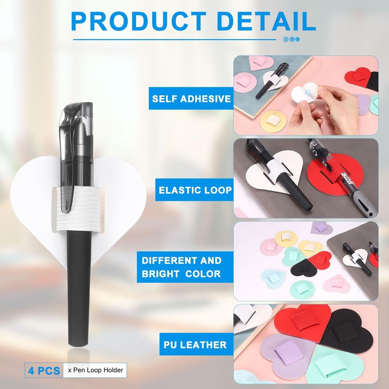 uxcell 4 Pcs Heart Pen Loop Holder for Notebook, Self