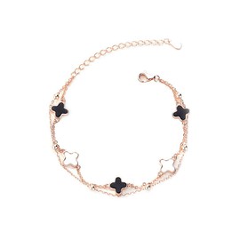 TOEECY Four-Leaf Clover Bracelet for Women Girls 18K Rose Gold Plated Silver Plated Five Flower Peacock White Mother-Of-Pearl Black Onyx Jewelry Gift (#3)