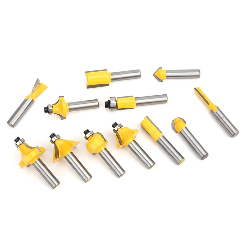 12 Pcs Router Bit Yellow Carbide Cemented Woodworking Milling Cutter