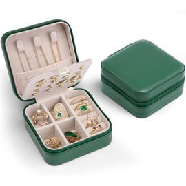 Vlando Travel Jewelry Case with 16 Earring Plates,Small Travel Jewelry Organizer Box,Gift for Girls Women,Dark green