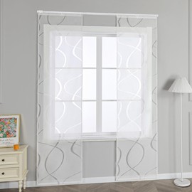 HeichkelL Sliding Curtains, Transparent Curtains, Set of 2, Waves Burnout Panel Curtains, White with Velcro Tape, W x H 57 x 225 cm