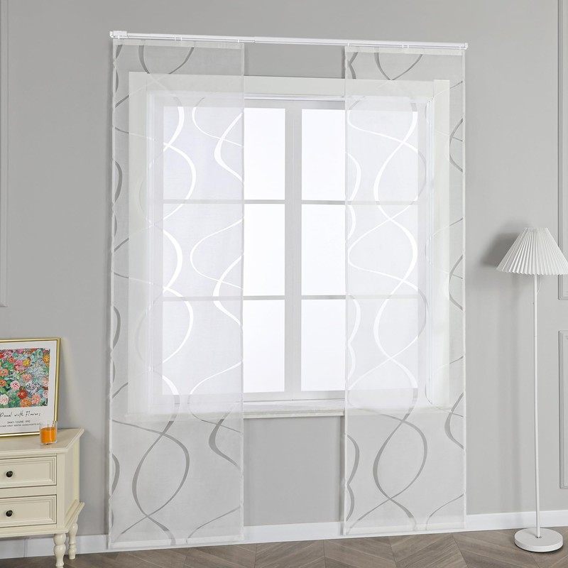 HeichkelL Sliding Curtains, Transparent Curtains, Set of 2, Waves Burnout