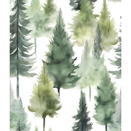 Misty Forest Wallpaper Peel and Stick Foggy Green/Yellow Pine Trees Contact Paper Waterproof Self-Adhesive Woodland Wall Paper for Bedroom Countertop Desk Cabinets Decor 17.4" x 118" Renter Friendly