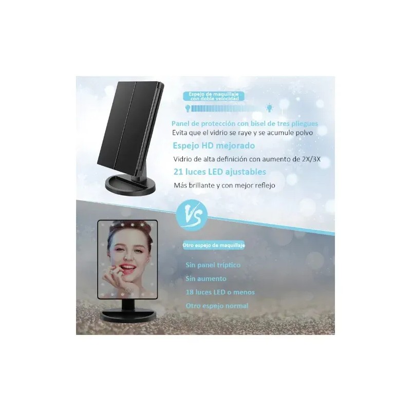 Espejo Maquillaje con Luz Iluminacíon 21 LED y Aumento 1X