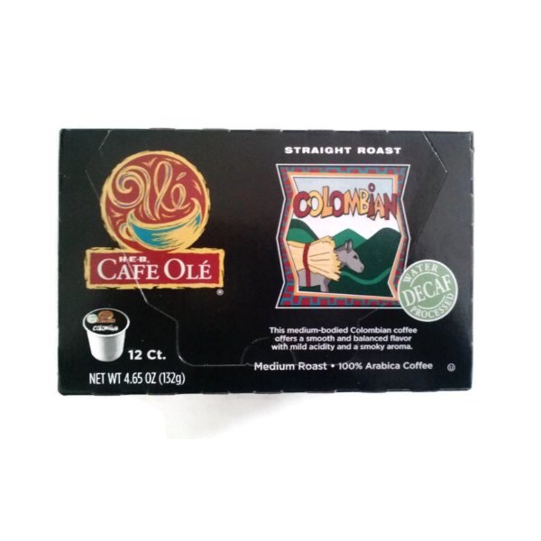 H.E.B. Cafe Ole Colombian DECAF 12 Count Single Brew Coffee Pods