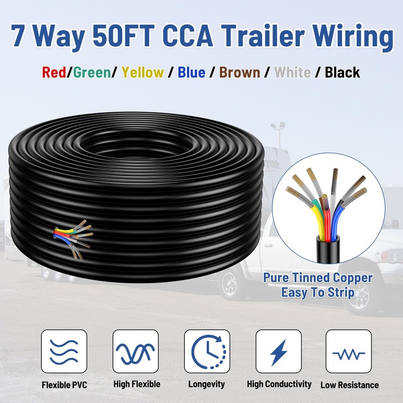 7 Way Trailer Wire – Heavy Duty 14 Gauge 7