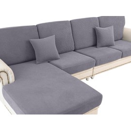 LA MEACK Couch Cushion Covers for Sectional Sofa L Shape Washable Separate Seat Chaise Couch Cover Stretch Sofa Slipcovers with 2 Pcs Pillowcases(2 Seater + 1 Chaise, Light Grey)