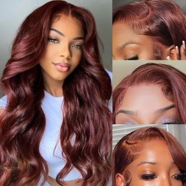 Junoda Body Wave Auburn Brown #33B Color Reddish Brown Lace Front Wigs Human Hair Brazilian 4x4 HD Lace Wigs Pre Plucked with Baby Hair 150% Density Copper Red Glueless Wigs Human hair (22 inch)