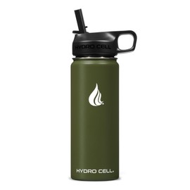 HYDRO CELL Stainless Steel Insulated Water Bottle with Straw - For Cold & Hot Drinks - Metal Vacuum Flask with Screw Cap and Modern Leakproof Sport Thermos for Adults (Army 18oz)