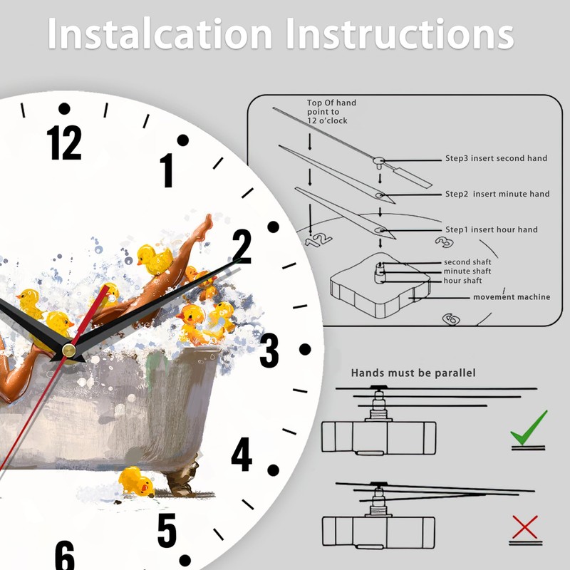 SPUNKER Wall Clocks,African Woman Bath Wall Clocks,Yellow Duck Battery Operated
