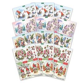 Katy Sue Die Cut Decoupage – Christmas Gnomes Pack of 12, Makes 24 Christmas Card Toppers, Festive Gnome Designs, Die Cut Card Making Kit, Illustrations by Teresa Goodridge