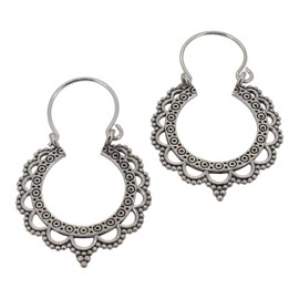 Touch Jewellery 925 Sterling Silver Oxidized Ethnic Hoop Drop Earrings