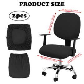 ZPLASK 2Pcs Office Chair Cover, Removable Washable Desk Chair Cover, Stretch Chair Sea Cushion Protector Computer Chair Cover, Universal Split Elastic Armchair Desk Chair Covers (Black)