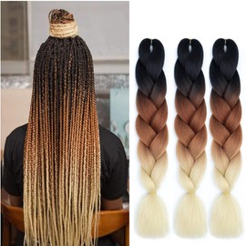 Ombre Beige Braiding Hair Extensions for Women 3 Packs 100g/Pack 24Inch High Temperature Ombre Jumbo Synthetic Braiding Hair for Twist Crochet Braids (C15)