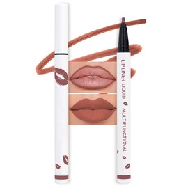 evpct Longwear Liquid Lip Liner Stain Pen Long Lasting Waterproof, Nude Brown Mocha Matte Semi Permanent 24 Hour Lip Liner and Lipstick Combo, Color Stay Lipliner All Day, Lips Stain peel off Marker