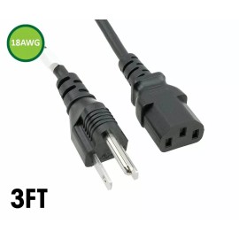 Unbranded 1 3 6 10 15 25 Ft 18AWG Premium 5-15P to C13 15A PC Power Cord TV Computer Cable - 3Ft