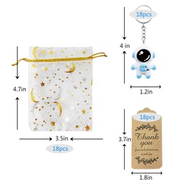 Astronaut Space Party Favors 18 Sets with Astronaut Space Keychains Star Moon Organza Bags Thank You Kraft Tags for Party Supplies School Reward Birthday Wedding Baby Shower Return Present Supplies