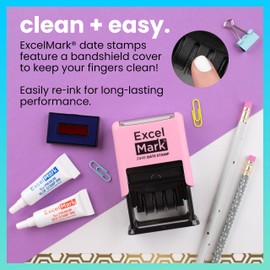 ExcelMark 2445 Date Stamp with Text - Blue and Red Ink (Pink Mount, Received)