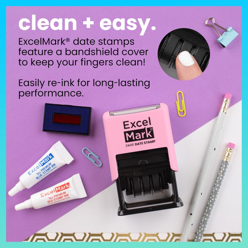 ExcelMark 2445 Date Stamp with Text - Blue and Red