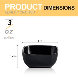 Swuut Ceramic Dipping Bowls Set of 6,3 Ounce Porcelain Small Mini Bowl Square Soy Sauce Dish - Good for Tomato Sauce, Sushi Soy, BBQ...(Black)