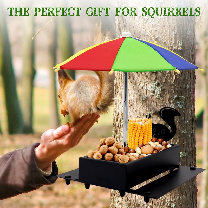 Squirrel Feeder with Umbrella Metal Squirrel Feeders for Outside Funny