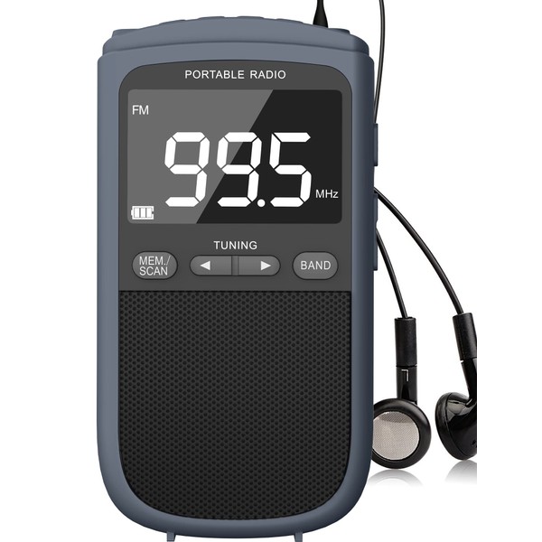 AM FM Walkman Radio:900mAh Rechargeable Portable Transistor Pocket Radio with Best Reception Digital Tuning, LCD Screen,Stereo Earphone Jack, Sleep Timer and Alarm Clock for Jogging,Walking Grey