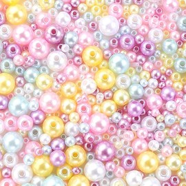 60g Assortment Colors ABS Plastic Round Beads for Jewlery Bracelet Making,3-8mm Mix Size Plastic Loose Beads with Hole 6mm Craft Beads for DIY Beading,Light Colors