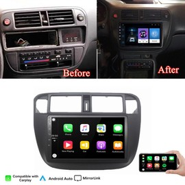 9" Android 13 Car Stereo for Honda Civic 1995-2000 HD Touch Screen Double Din Car Radio Receiver w/Wireless Carplay & Android Auto GPS Navigation Bluetooth AHD Mirror Link SWC Backup Camera Mic, 2+32G