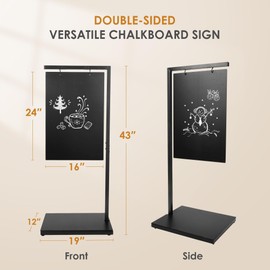 SHANTRA Chalkboard Sign with Metal Base, 19" x 43" Double-Sided Hanging Sidewalk Chalk Sign, Standing Sandwich Board Signs Outdoor, Easel Welcome Pub Signs for Restaurant, Business, Cafe, Wedding