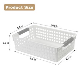 4 Pack Small Plastic Storage Baskets for Organizing, Stackable Bins with Handles for Shelves, Multipurpose Drawer Trays (White)