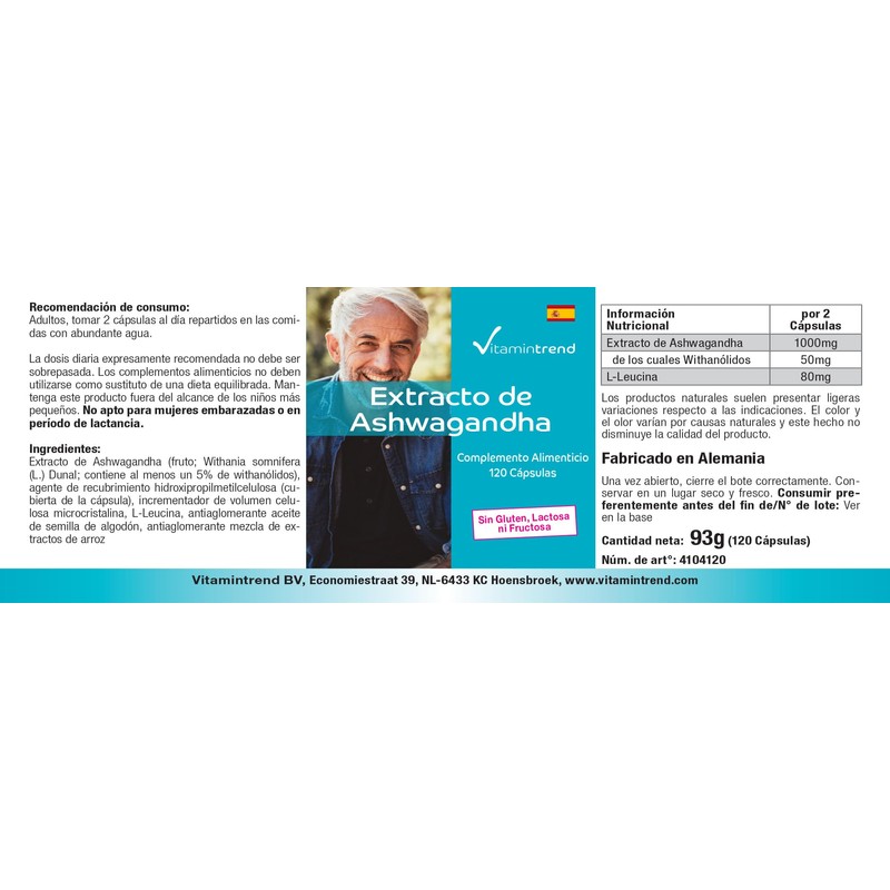 Ashwagandha Capsules Extract 1000mg - 120 High Dose Capsules -
