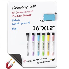 MaxGear 16 X 12 inch Magnetic Dry Erase Whiteboard for Refrigerator, Fridge Whiteboard Sheet Fridge Shopping List Office Notice Board with New Stain Resistant Technology ( Include 1 Eraser,6 Markers)