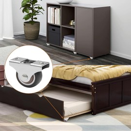 Luxinika Mini Fixed Caster Wheels 1.25 Inch Low Profile Small Casters Set of 4, Steel Top Plate, Silent Ball Bearing Little Rubber Rolling Wheels for Furniture Cabinet Sliding Door Trundle Bed Drawers