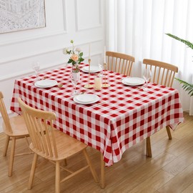 VEDACHIC Red Checkered Tablecloth 60 x 102 Inch Rectangle Table Cloth–Oblong Red and White Buffalo Plaid Gingham Polyester Farmhouse Table Cover Reusable Water Resistant for Kitchen Dining