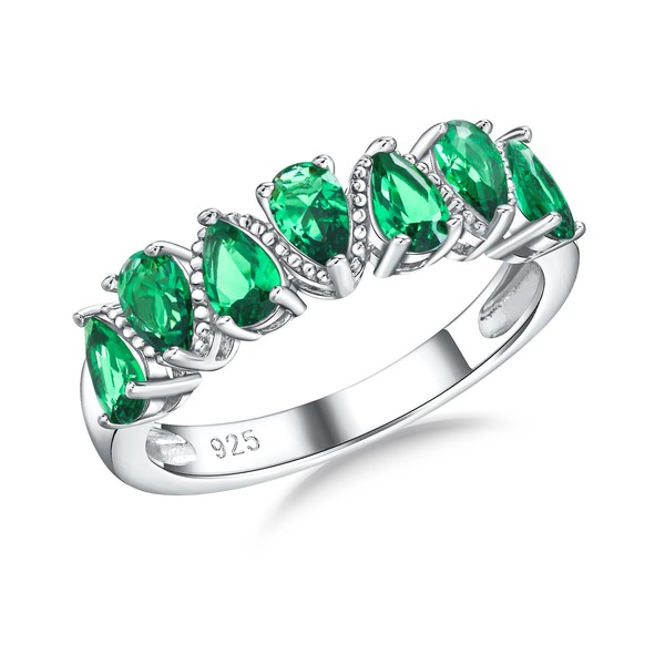 RANDES 925 Sterling Silver Emerald Rings for Women Half Eternity