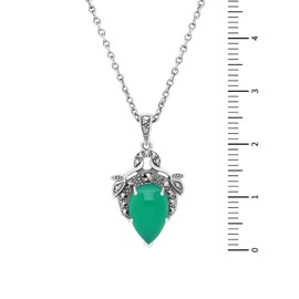 Esse Marcasite Sterling Silver Art Nouveau Green Chalcedony & Marcasite Pear Drop Necklace