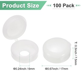 M METERXITY 100-Pack Plastic Hinged Screw Cover Caps, 6mm Shutter Screws with Caps, Fold Snap Washer Covers, Washer Flip Protection Covering M3 M4 M5 Screws Heads [Warm White]