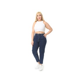 CEDY DENIM Female Mom Jeans, High Waist Jeans Women, High Ankle, High Waist, Plus Size Stretch Women's Jeans CD600, navy blue