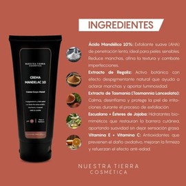Nuestra Tierra Cosmética Crema Mandelac 10, Despigmentante y Aclarante con Ácido Mandélico al 10%, Uso Día/Noche, 100g
