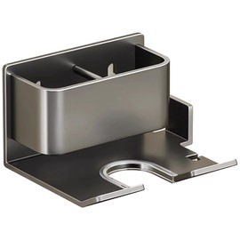 Homaisson Metal Hair Dryer Wall Mount Hanger, Modern Aluminum Blow Dryer Holder with Power Socket, Space-Saving Design, Fits Dyson and Other Brands, No Drill Installation, Includes Accessory Storage